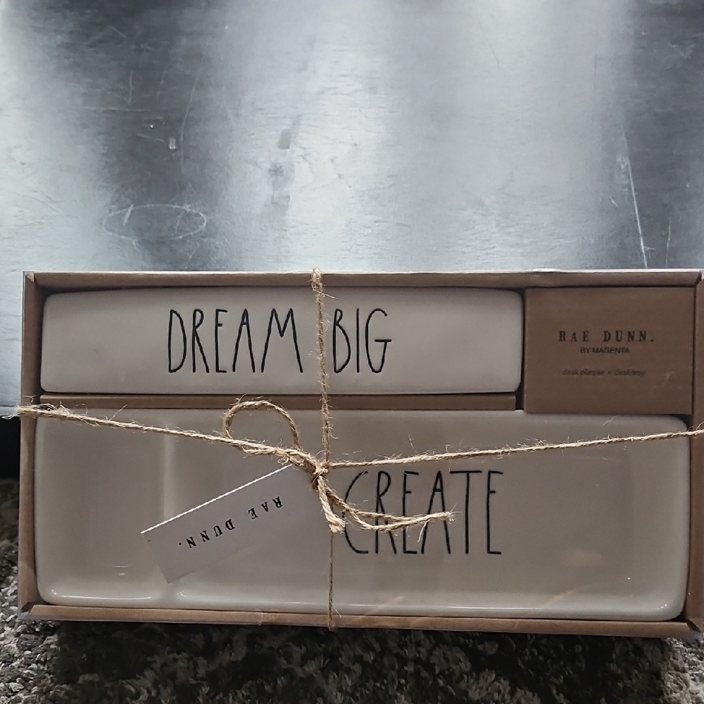 Rae Dunn desk plaque and tray gift set